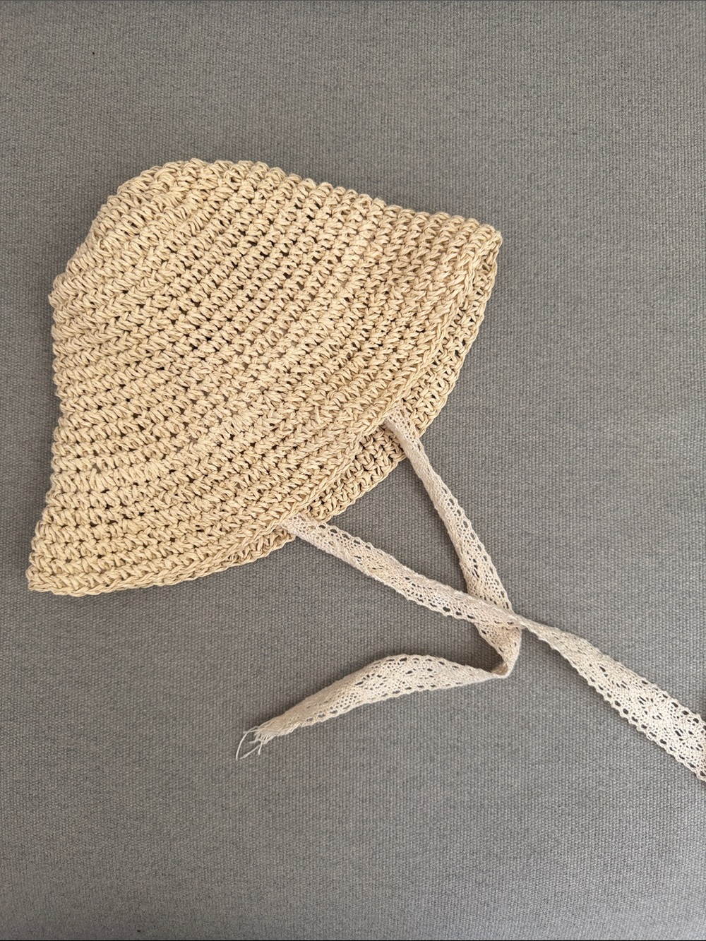 Girls 100% Crochet Paper Sun Hat with Lace Ribbon Ties 2-5 Years